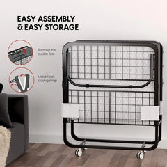 Folding Bed with Mattress - 75x31 Cot Size Frame - Portable Rollaway Guest Bed with 5-inch Memory Foam Mattress - Space-Saving