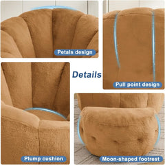 Flower Bean Bag Chair with Ottoman for Adults,Large Beanbag Chair with Artificial Rabbit Fur Fabric,Comfy Single Sofa