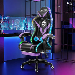 Gaming Chair with Massage and Led Lights Ergonomic Computer Gaming Chair with Footrest RGB Video Game Chair with High Back Lumb