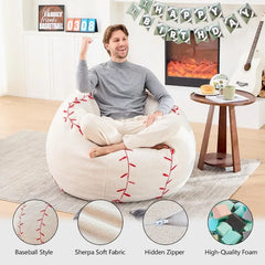 Sports Baseball Bean Bag Chair - Giant Bean Bag Chairs for Adults and Kids - Oversized Bean Bag Sofa Couch with Filler