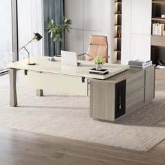 78.7-inch executive desk, large L-shaped desk with cabinets and storage shelves, family office desk, business furniture set