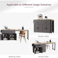 74.5" Kitchen Island with Extendable Dining Table,Rolling Kitchen Island on Wheels, Storage Cart with 4 Door Cabinet, Spice Rac