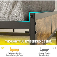 LED Queen size Bed Frame with Headboard, Metal Platform Bed with USB Charging Station, Easy Assembly, No Box Spring Needed