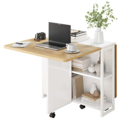 Folding Dining Table, Drop Leaf Dining Table for 4, Foldable Kitchen Table with 6 Wheels and 2 Storage Shelf, Space Saving