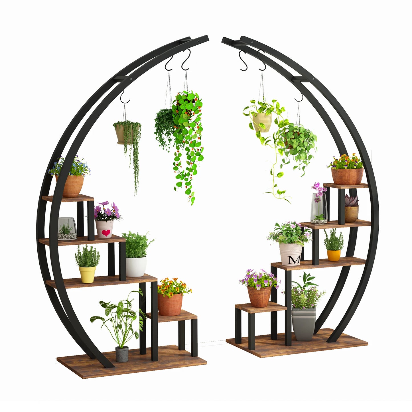 2-Pack 5-Tier Half-Moon Plant Shelf – Metal Flower Stand for Home, Patio, Garden, Balcony