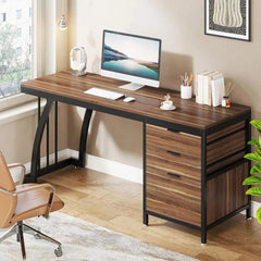 Computer Desk with 3 Drawers, 59-Inch PC Desk with Reversible Drawers, Industrial Study Writing Table Workstation with