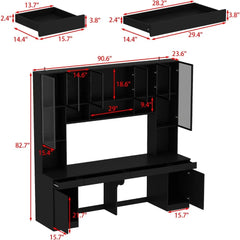Double Office Desk with Drawers and Doors, 2-Person Home Office Desk , Double Computer Desk Workstation , Study Writing Table