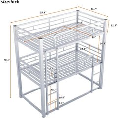 Twin Size Metal Bunk Bed with Built-in Ladder, Safety Guardrails for Small Spaces