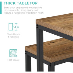 45.5in 3-Piece Bench Style Dining Furniture Set, 4-Person Space-Saving Dinette for Kitchen, Dining Room w/ 2 Benches, Table - L