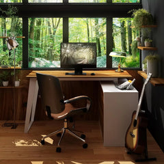 Home Office Computer Desk Corner Desk with 3 Drawers, 2 Shelves & 2 Doors, 55 Inch Large L-Shaped Study Writing Table