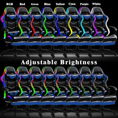 Racing Style RGB LED Lights Gaming Chairs for Adults and Kids with Lumbar Massager