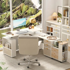 63" L Shaped Standing Desk, AC/USB, Electric Stand Up Table with Multiple Functions, Height Adjustable Executive Desk with 3 Dra