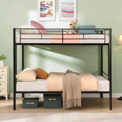 Full Over Full Bunk Bed for Teens, Heavy Duty Metal with Sturdy Guard Rail & 2 Side Ladders, Convertible Bunkbed,No Box Spring N
