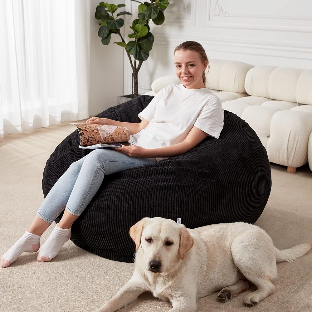 Bean Bag Chair: Teardrop Bean Bags With Memory Foam Filled, Compact Beanbag Chairs Soft Sofa With Corduroy Cover (Black)