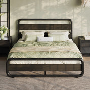 Metal Bed Frame with Curved Wooden Headboard & Footboard