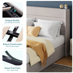 Lift Up Storage Bed with Wingback Headboard and Large Underneath Storage