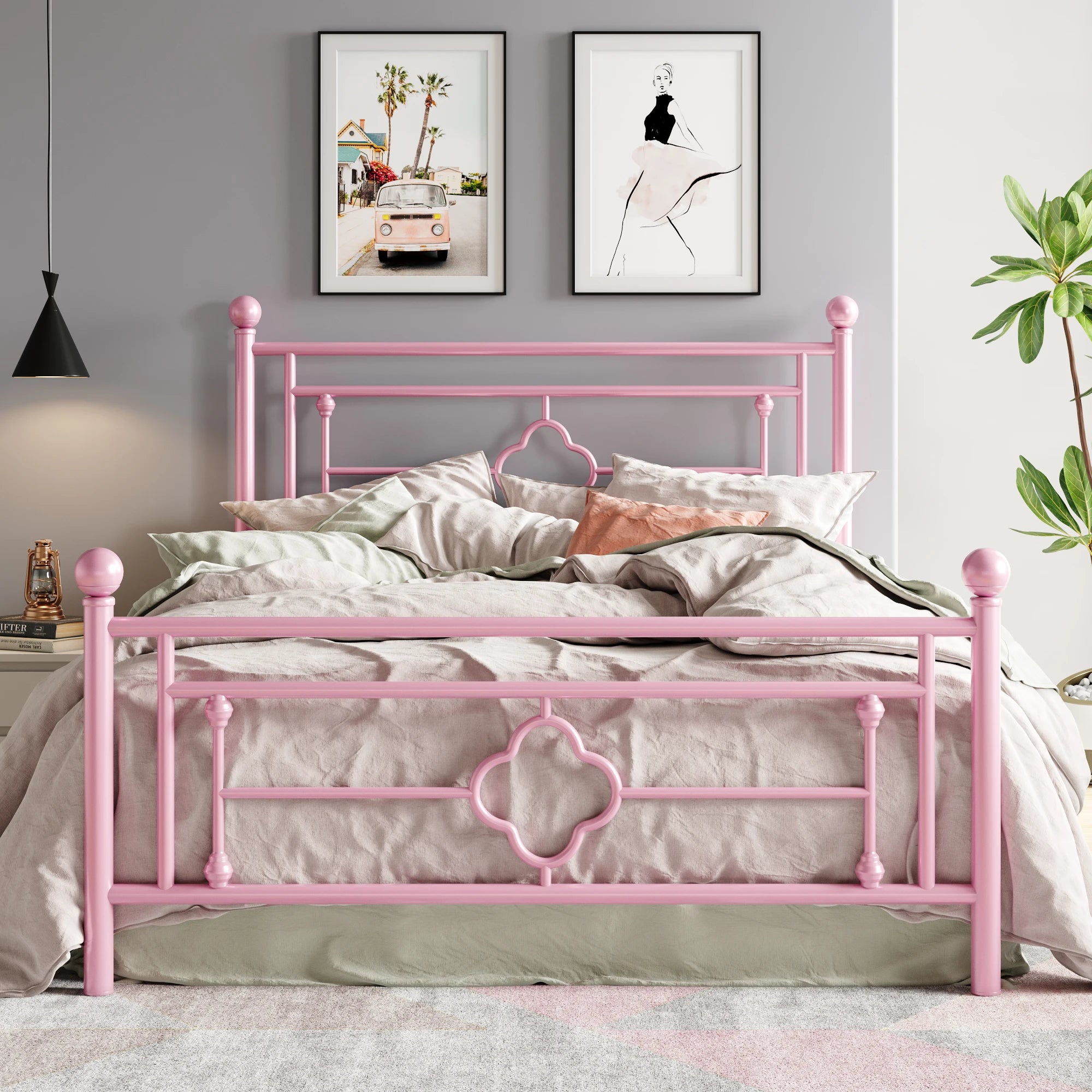 Vintage Victorian Style Metal Platform Bed Frame