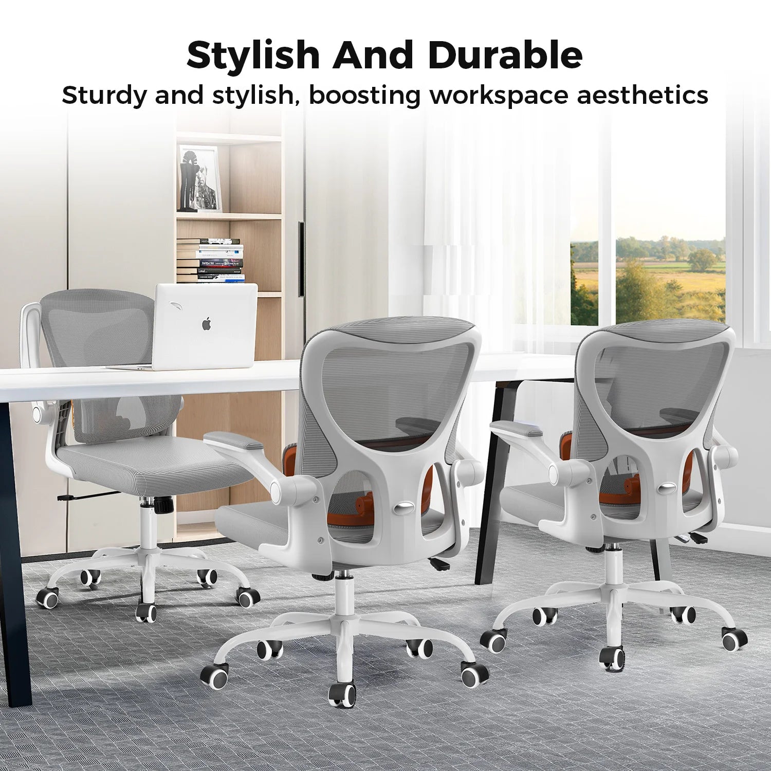 Ergonomic Office Chair with Flip-Up Armrests and Saddle Cushion