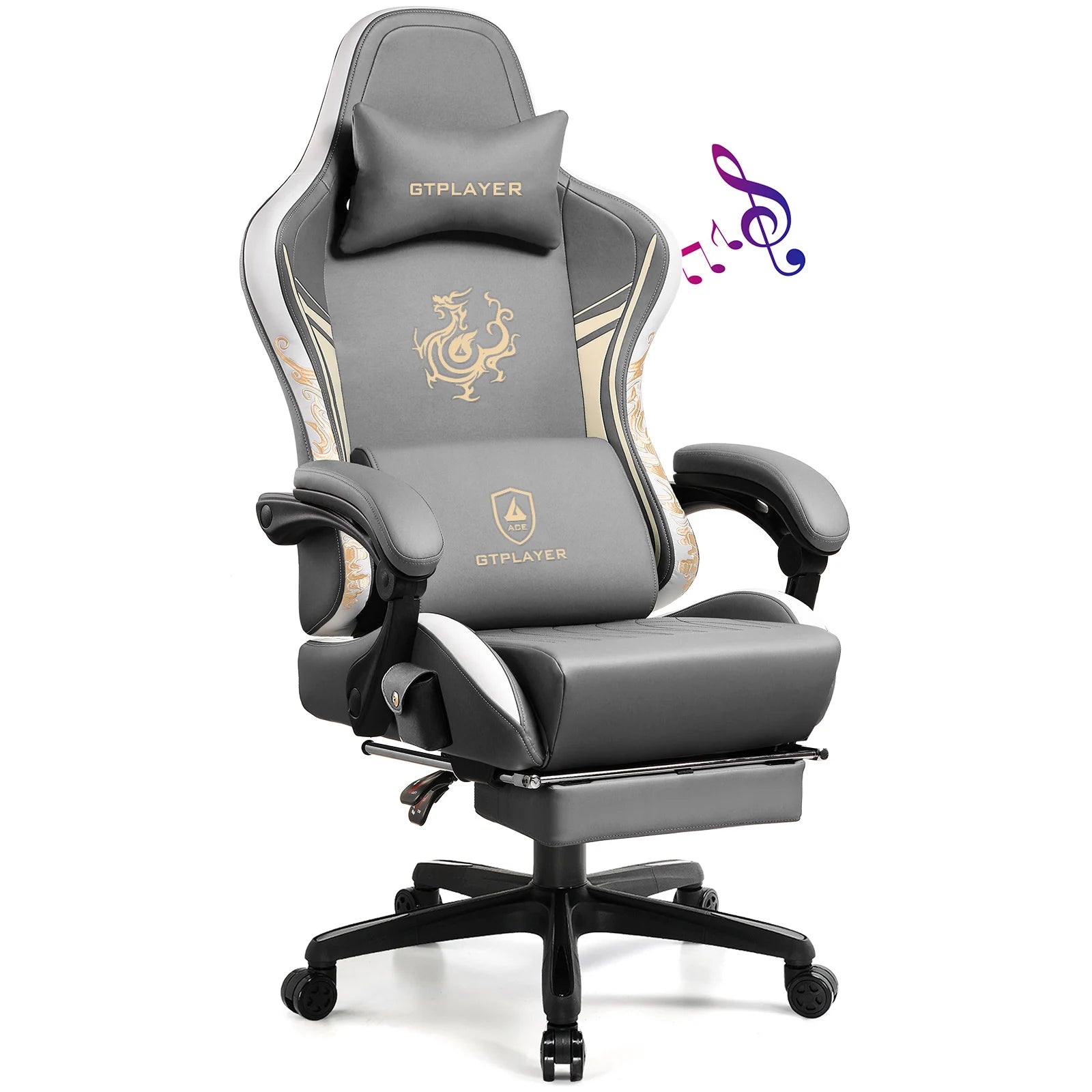 Ergonomic Gaming Chair with Bluetooth Speakers, and Footrest