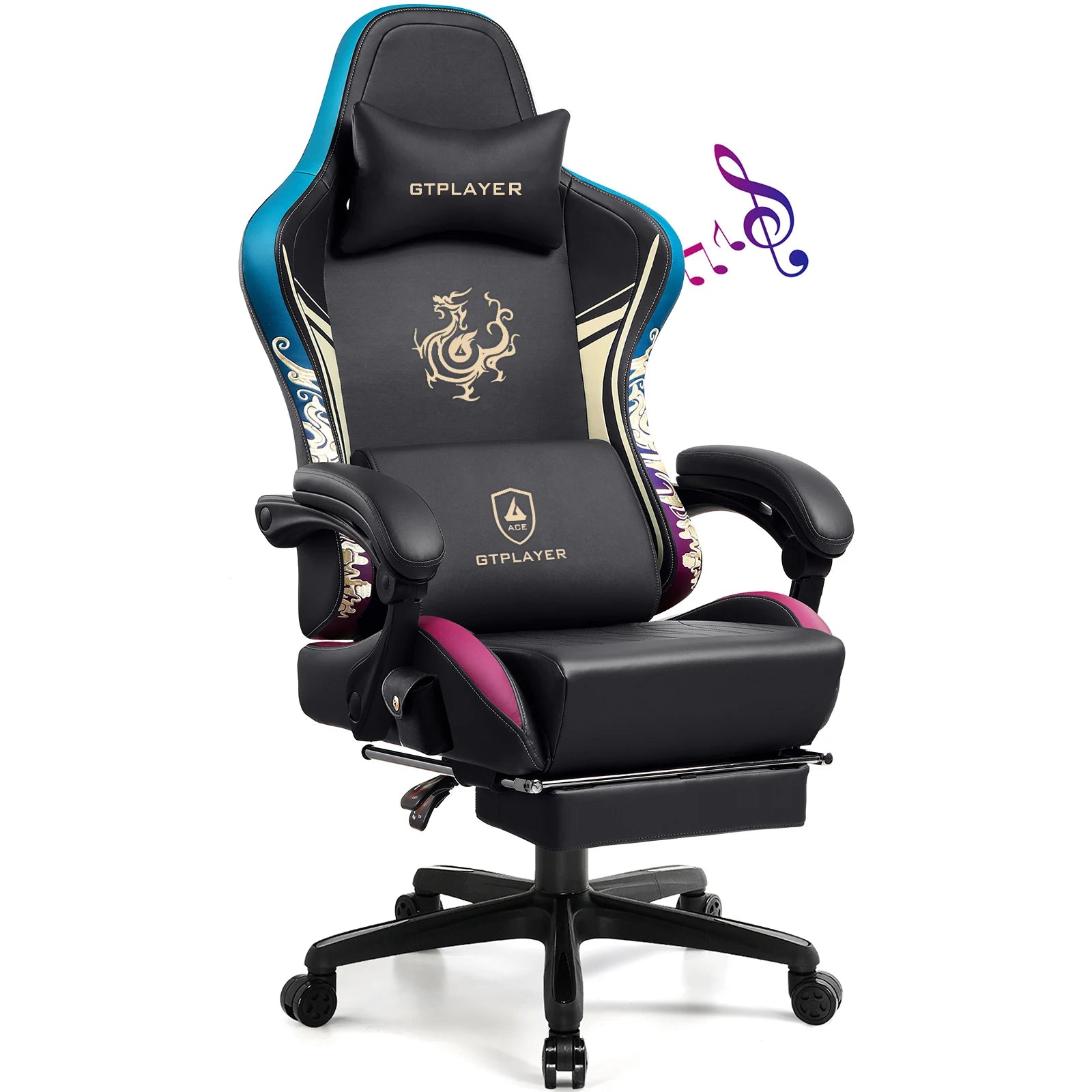 Ergonomic Gaming Chair with Bluetooth Speakers, and Footrest