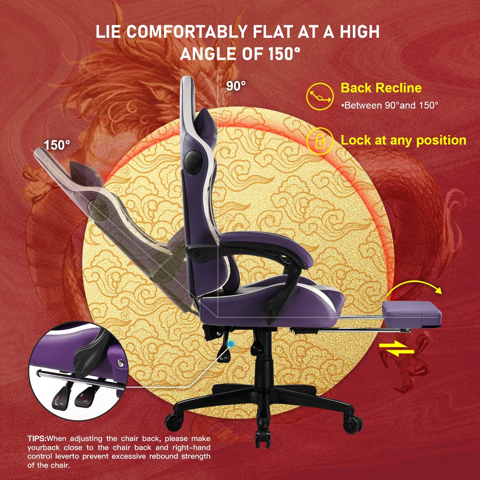 Ergonomic Gaming Chair with Bluetooth Speakers, and Footrest