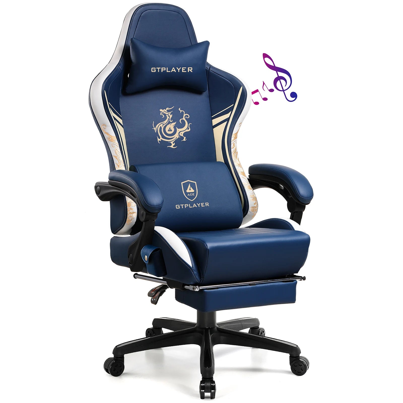 Ergonomic Gaming Chair with Bluetooth Speakers, and Footrest