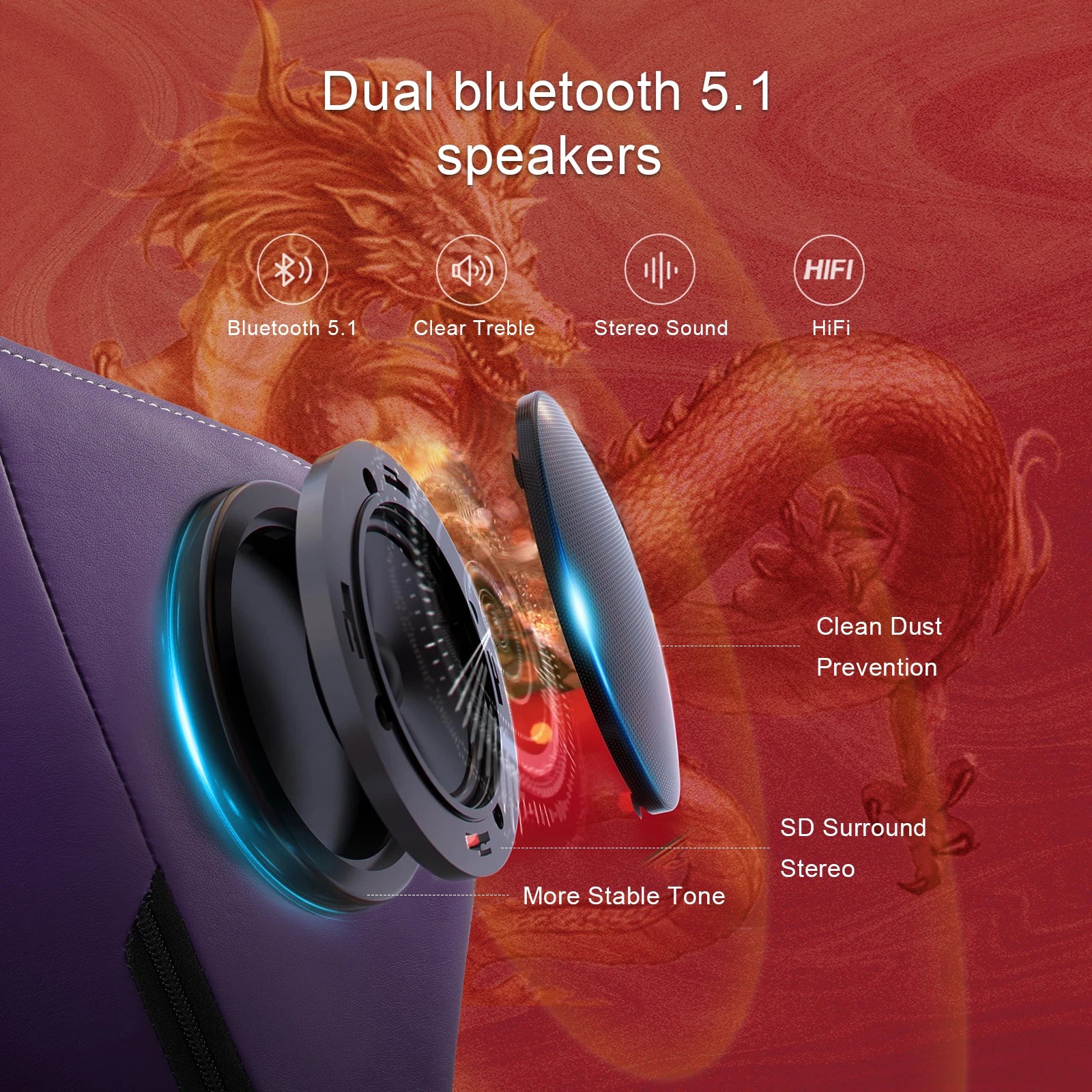 Ergonomic Gaming Chair with Bluetooth Speakers, and Footrest
