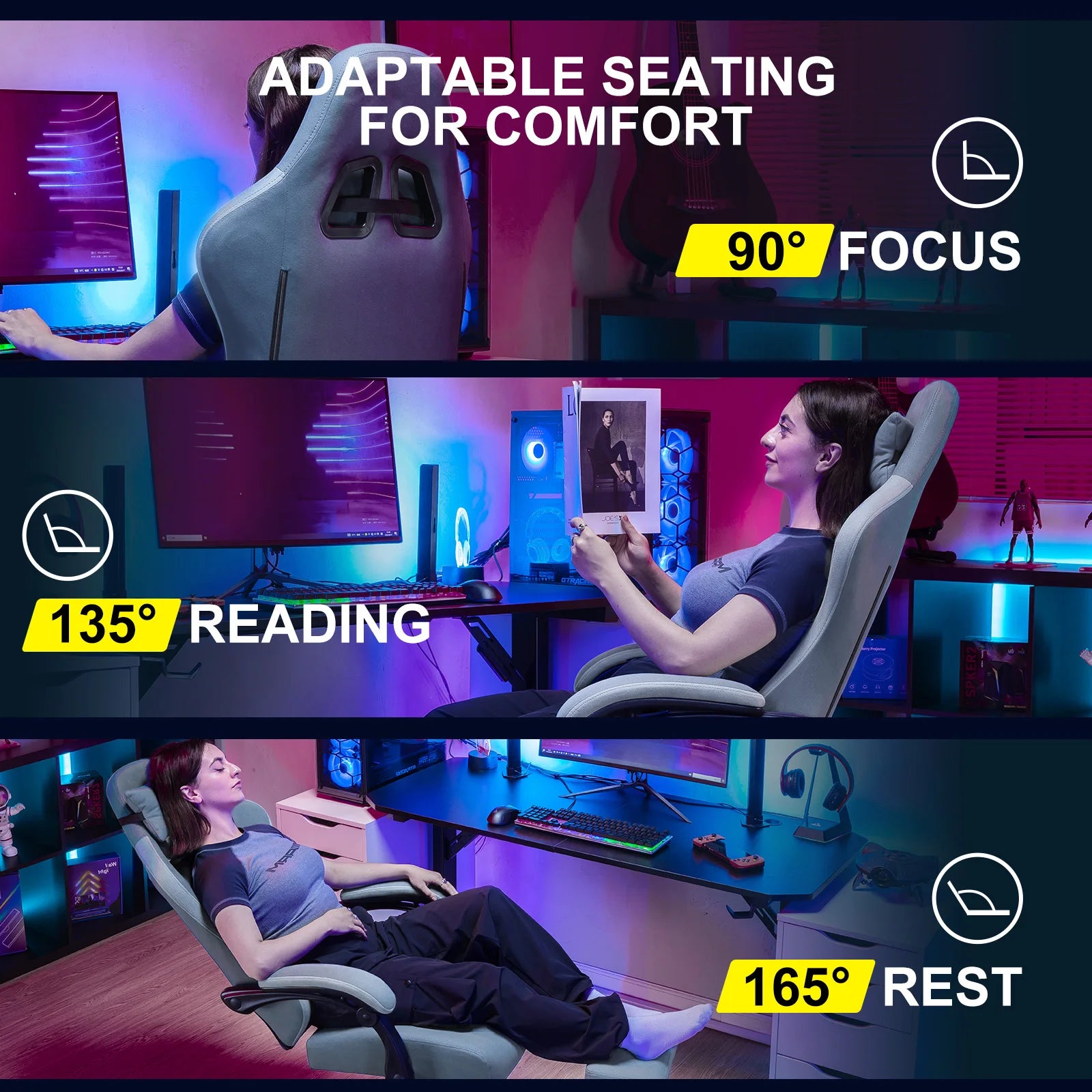 GTPLAYER Gaming Chair with Pocket Spring Cushion, Linkage Armrests & Footrest