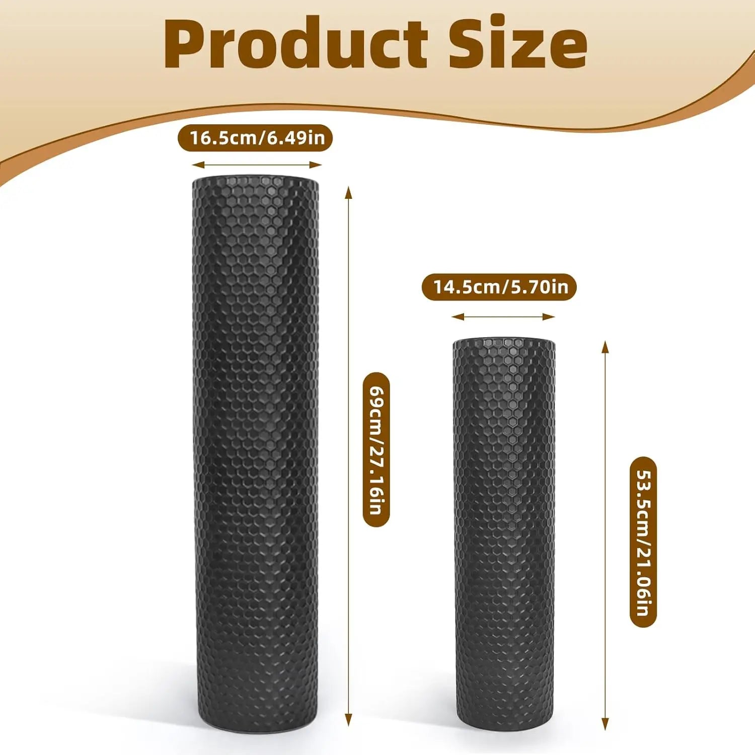 Set of 2 Tall Black Cylinder Vases - 27/21in Metal Honeycomb Texture for Modern Home Decor