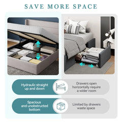 Lift Up Storage Bed with Wingback Headboard and Large Underneath Storage