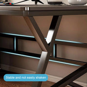Home Office Gaming Desk with K-shaped Steel Legs, Modern Black Laptop Computer Desk with Cable Management Hole, Corner Table