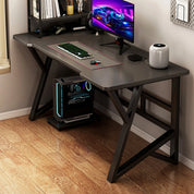 Home Office Gaming Desk with K-shaped Steel Legs, Modern Black Laptop Computer Desk with Cable Management Hole, Corner Table