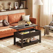 FurnishSpot Lift-Top Coffee Table with Hidden Storage & Shelf – Modern Farmhouse Coffee Table for Small Living Rooms