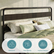 Metal Bed Frame with Curved Wooden Headboard & Footboard