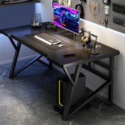 Home Office Gaming Desk with K-shaped Steel Legs, Modern Black Laptop Computer Desk with Cable Management Hole, Corner Table