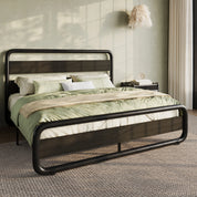 Metal Bed Frame with Curved Wooden Headboard & Footboard