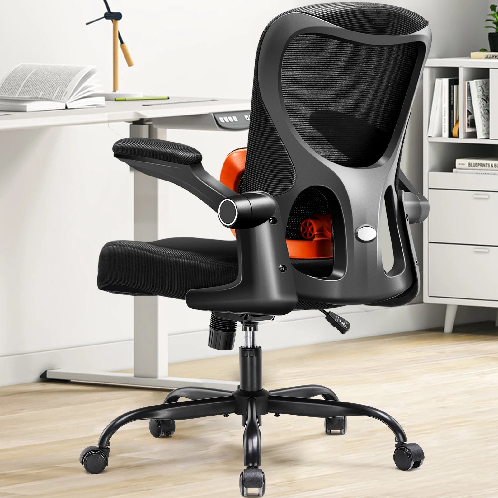 Ergonomic Office Chair with Flip-Up Armrests and Saddle Cushion
