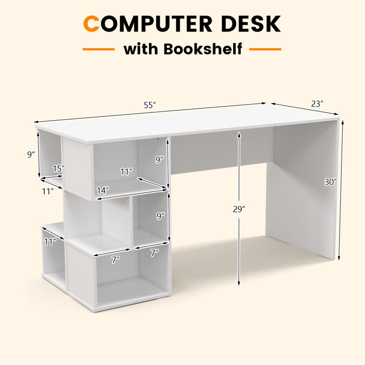 Office Computer Desk with Dual 3 Tier Bookshelf and Monitor Shelf