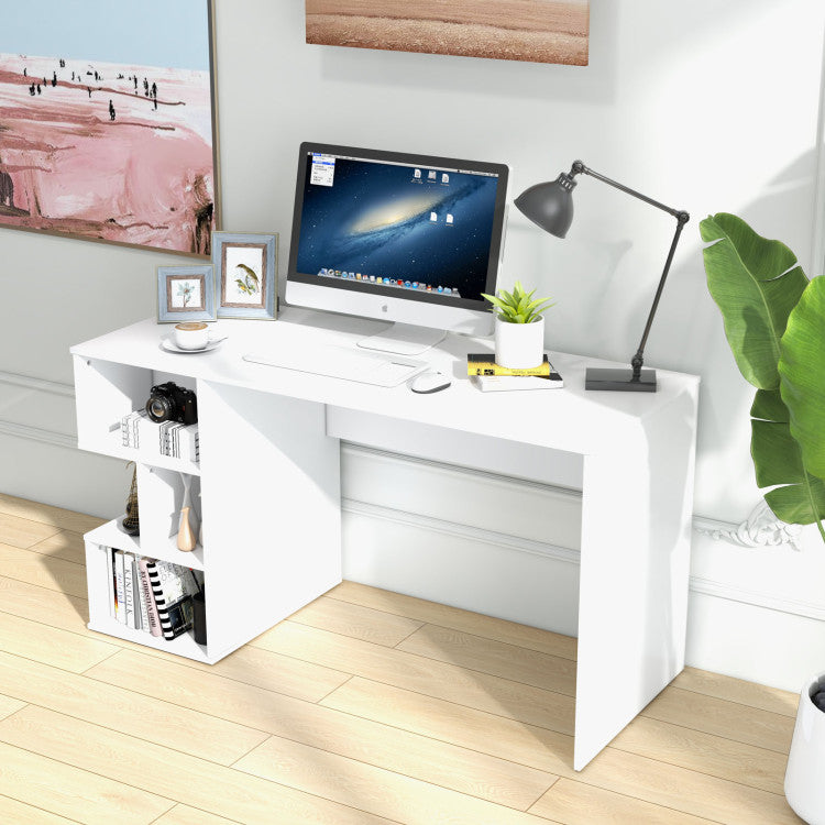 Office Computer Desk with Dual 3 Tier Bookshelf and Monitor Shelf