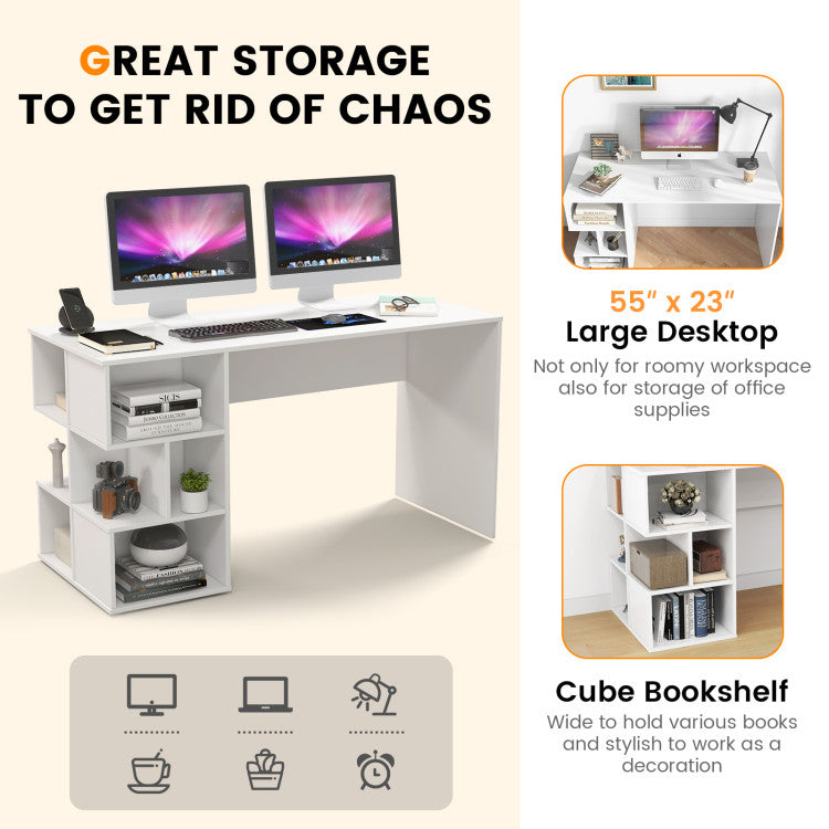 Office Computer Desk with Dual 3 Tier Bookshelf and Monitor Shelf