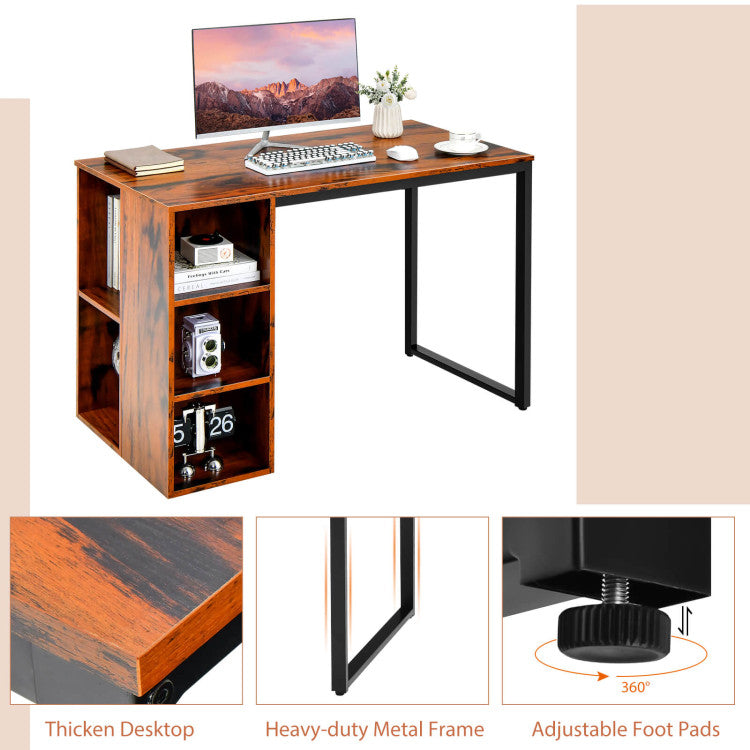 Computer Desk with 5 Side Shelves and Metal Frame