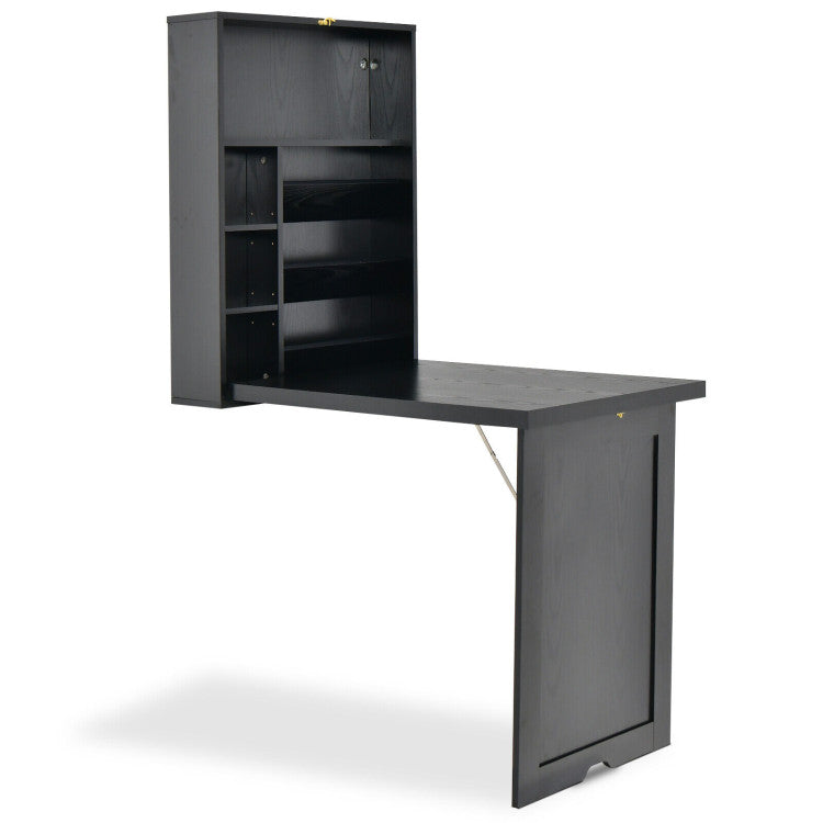 Wall-Mounted Fold-Out Convertible Floating Desk Space Saver