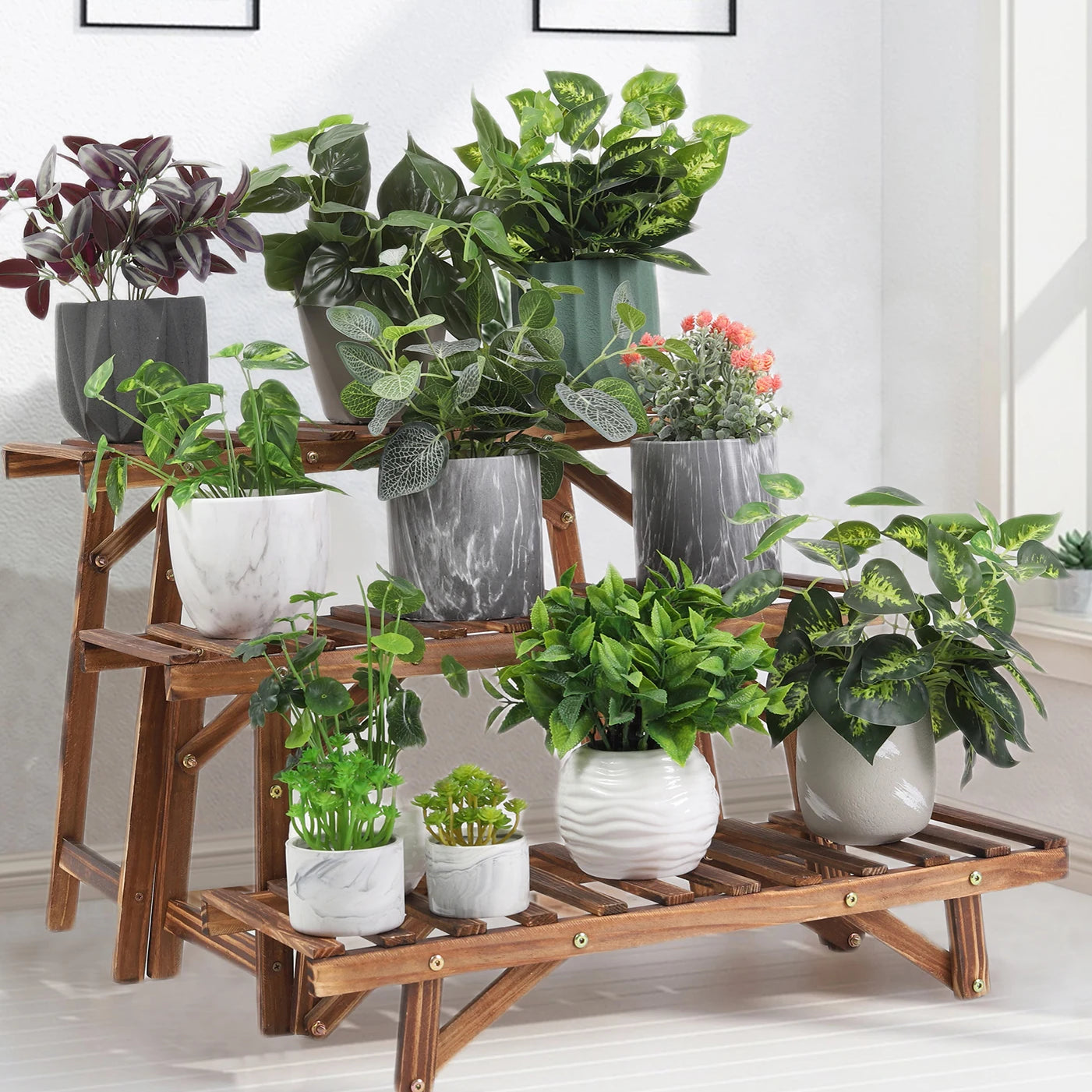 3-Tier Wooden Plant Stand Set | Indoor & Outdoor Rack