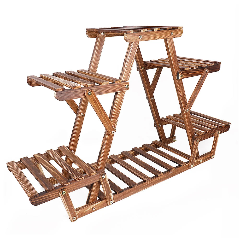 6 Tiered Carbonized Wood Plant Stand for Indoor Outdoor Plants