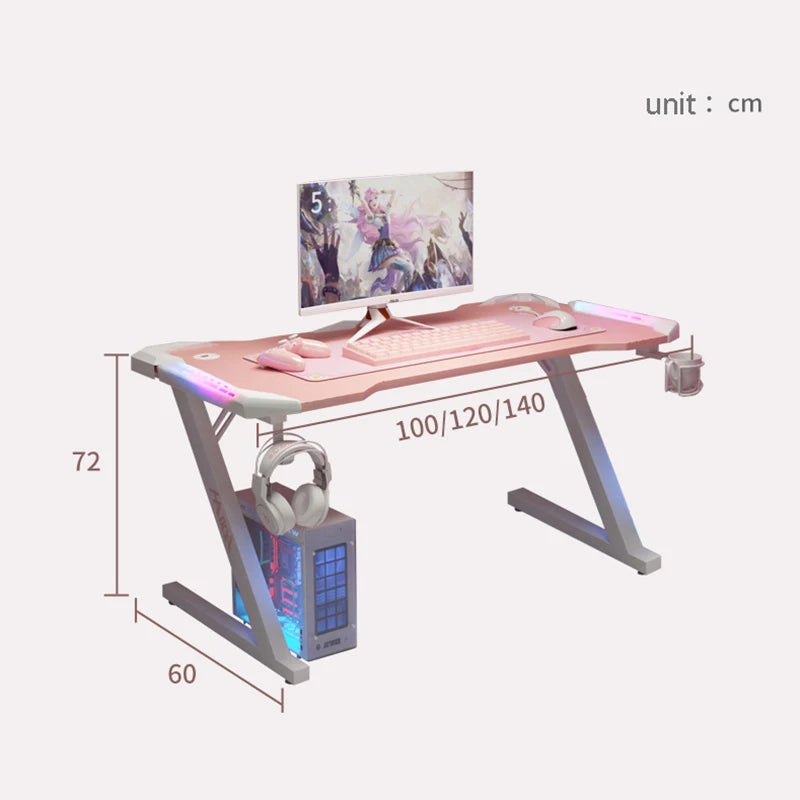 Pink streamer table desktop computer table family anchor cute girl game table combination sturdy high-end table