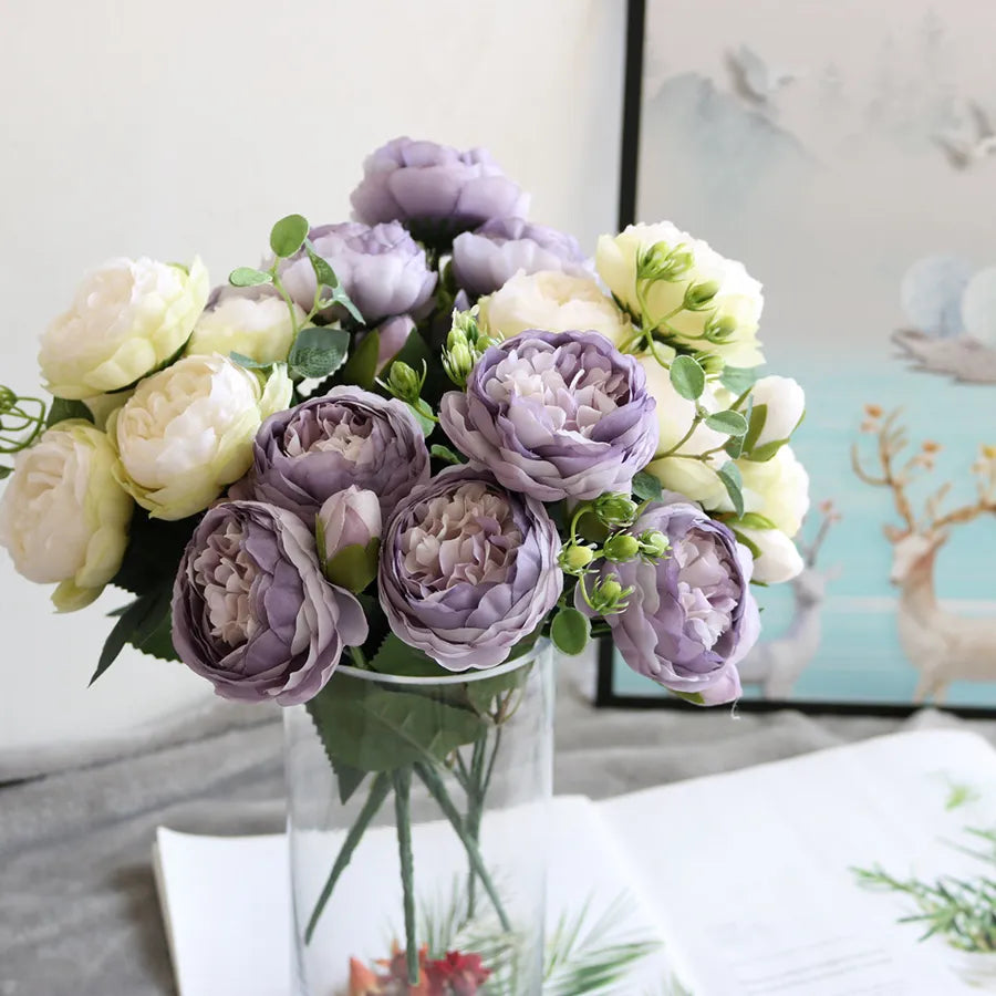 Silk Peony Rose Bouquet with Vase