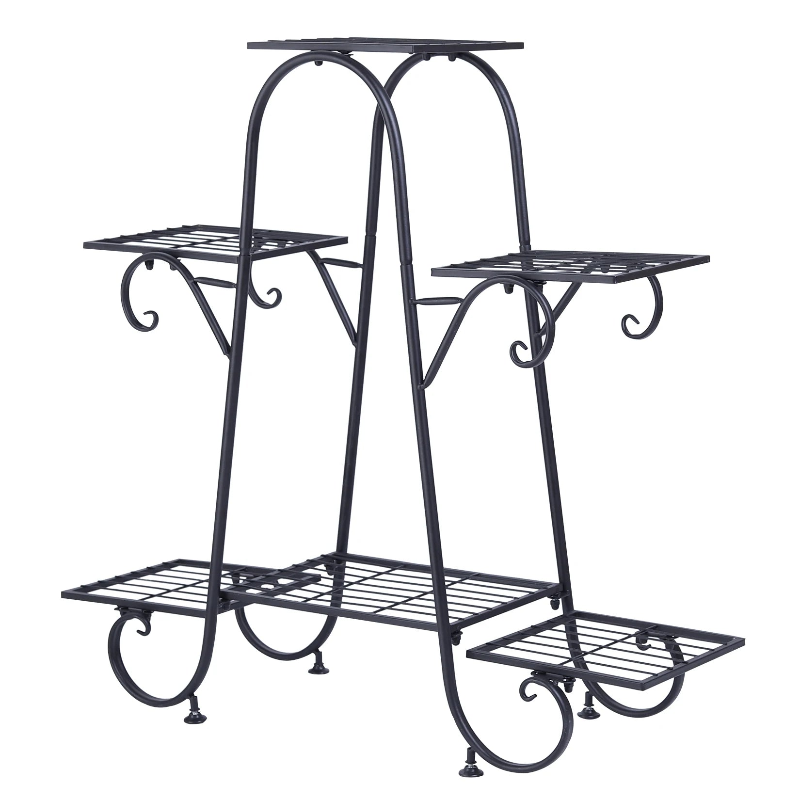 6-Tier Iron Flower Pot Stand – Classic European Plant Display Rack for Indoor and Outdoor Use, Garden, Patio, Balcony, Living Room