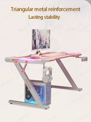 Pink streamer table desktop computer table family anchor cute girl game table combination sturdy high-end table