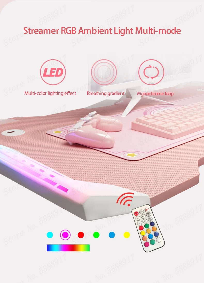 Pink streamer table desktop computer table family anchor cute girl game table combination sturdy high-end table