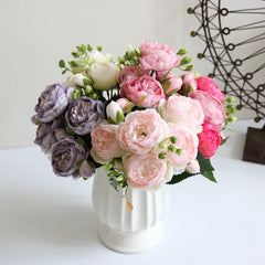 Silk Peony Rose Bouquet with Vase